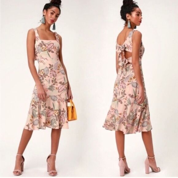 Lulus Dresses & Skirts - Lulus island sun blush pink tropical print tie back midi dress small resort